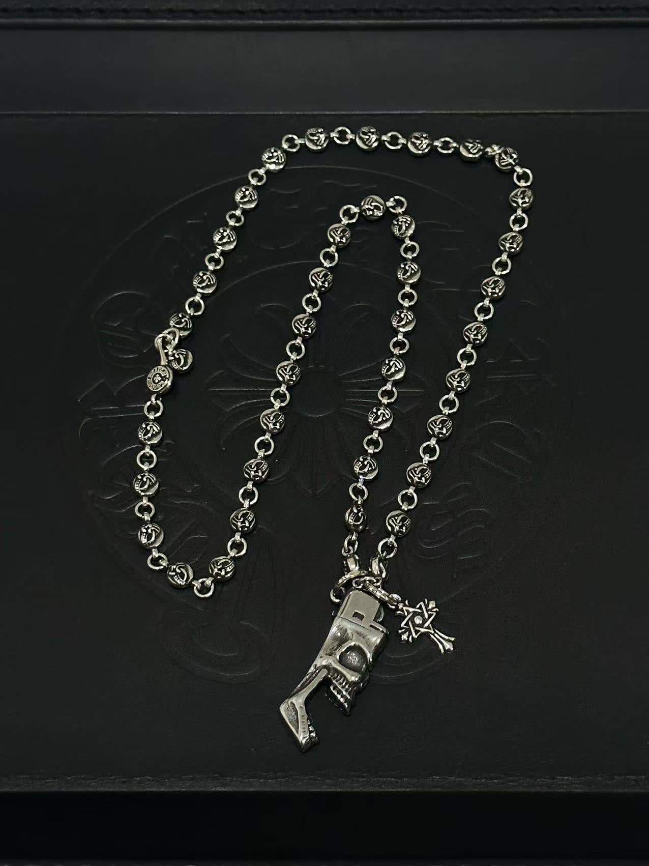 Chrome Hearts Silver Skull and Crossbones Necklace
